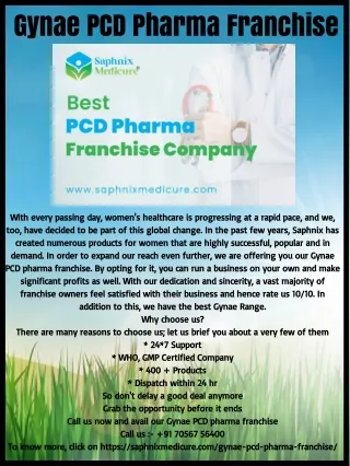 Gynae PCD Pharma Franchise