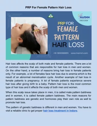PRP For Female Pattern Hair Loss