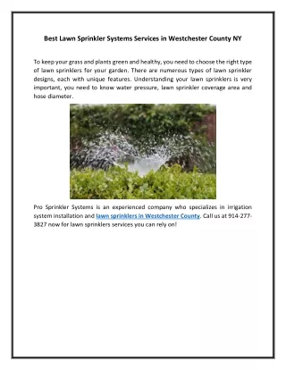 Best Lawn Sprinkler Systems Services in Westchester County NY