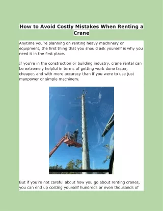 How to Avoid Costly Mistakes When Renting a Crane