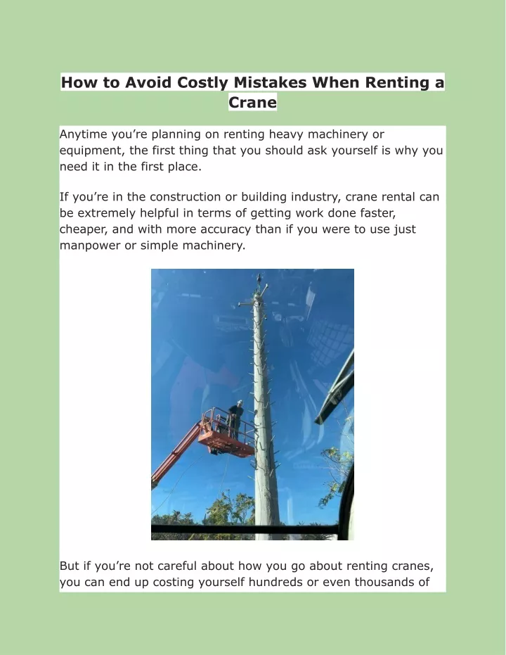 how to avoid costly mistakes when renting a crane