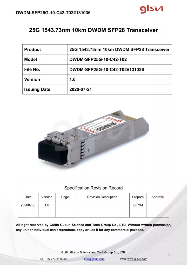 dwdm sfp25g 10 c42 t02 131036