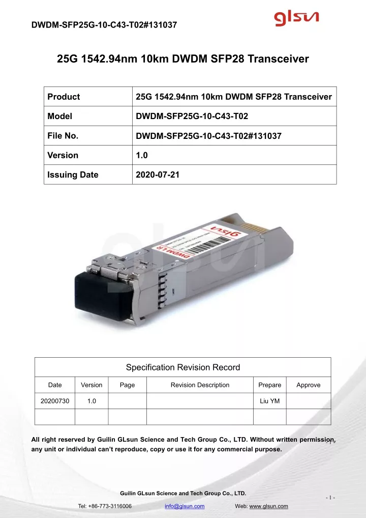 dwdm sfp25g 10 c43 t02 131037