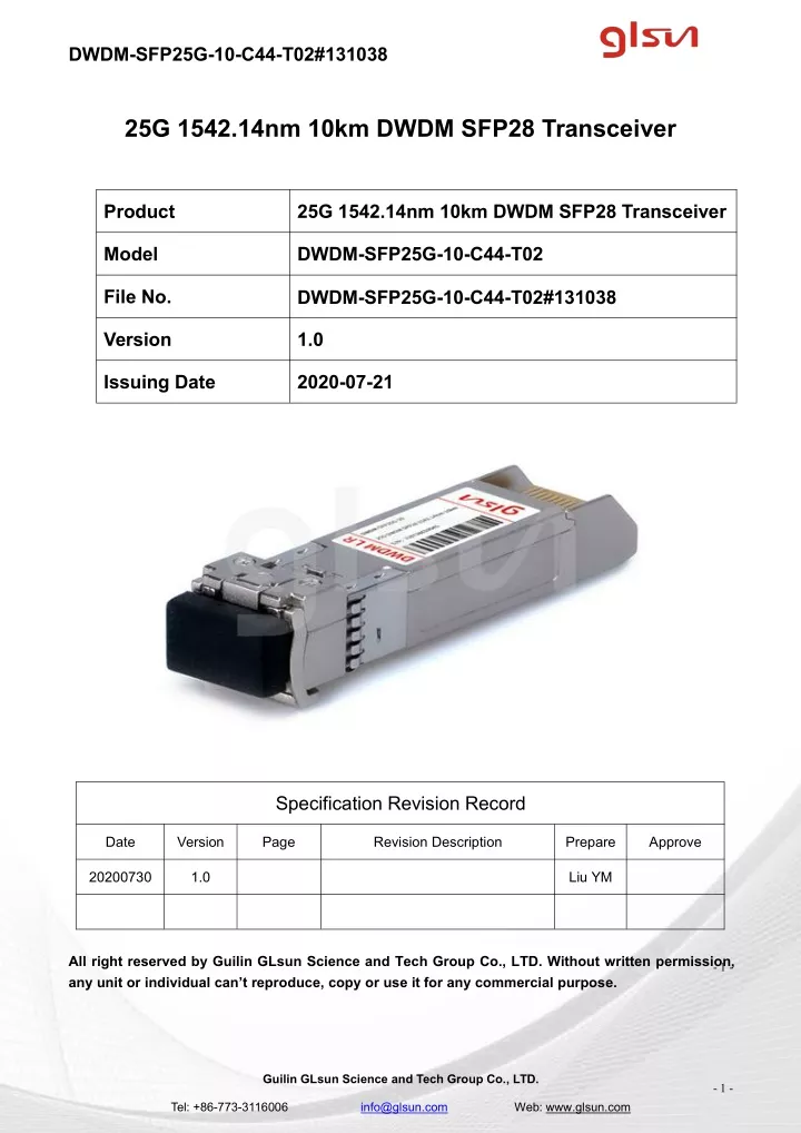 dwdm sfp25g 10 c44 t02 131038