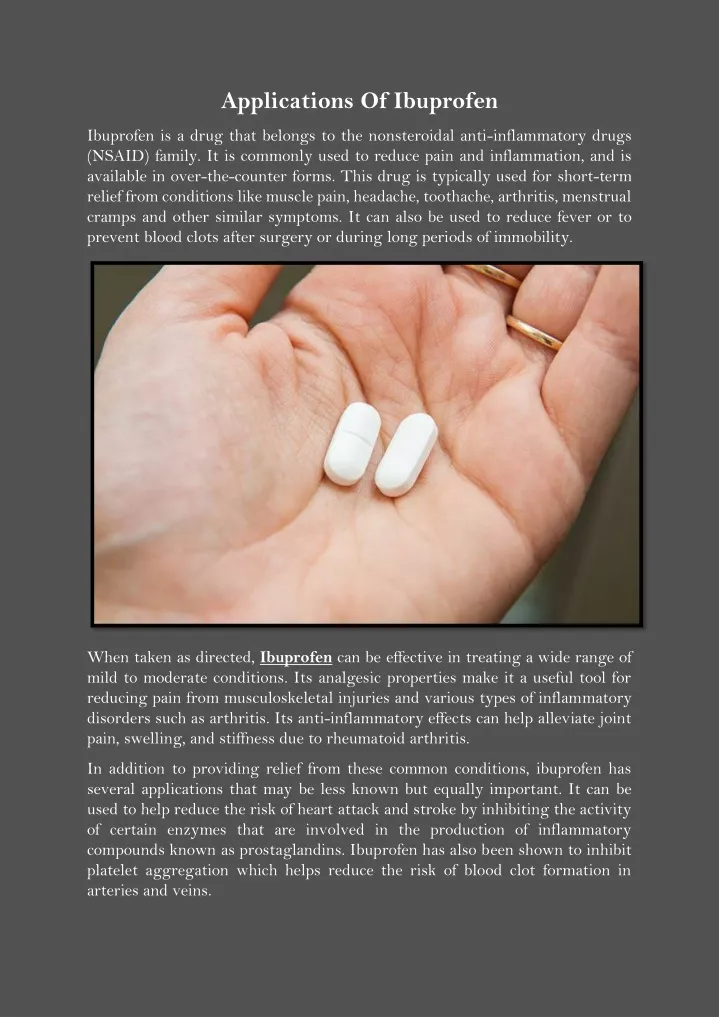applications of ibuprofen