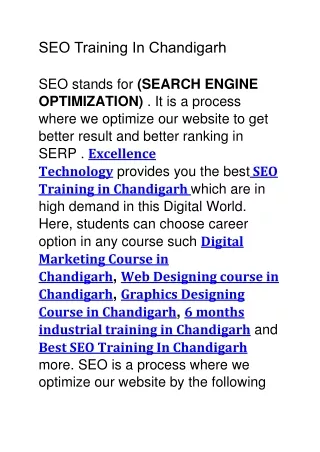 SEO Training In Chandigarh