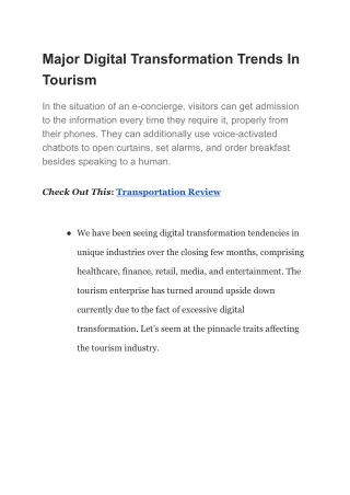 Major Digital Transformation Trends In Tourism