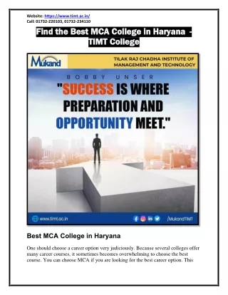 Find the Best MCA College in Haryana - TIMT College