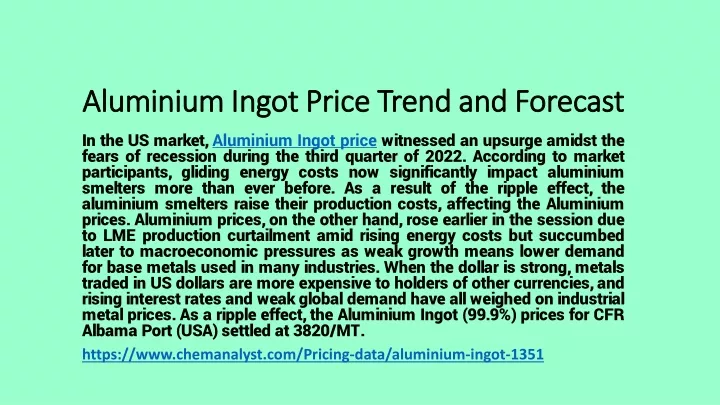 aluminium ingot price trend and forecast