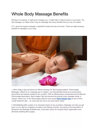 Whole Body Massage Benefits