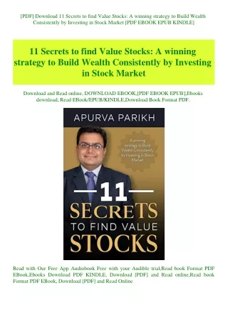 [PDF] Download 11 Secrets to find Value Stocks A winning strategy to Build Wealth Consistently by In