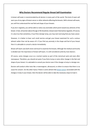 why doctors recommend regular breast self