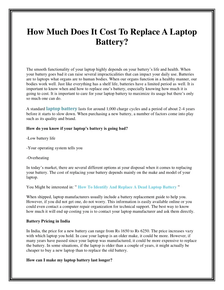 how much does it cost to replace a laptop battery