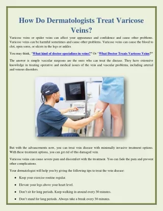 How Do Dermatologists Treat Varicose Veins?