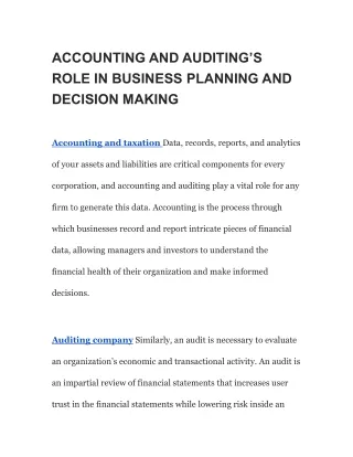 ACCOUNTING AND AUDITING’S ROLE IN BUSINESS PLANNING AND DECISION MAKING