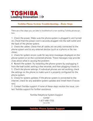 toshiba phone system troubleshooting basic steps