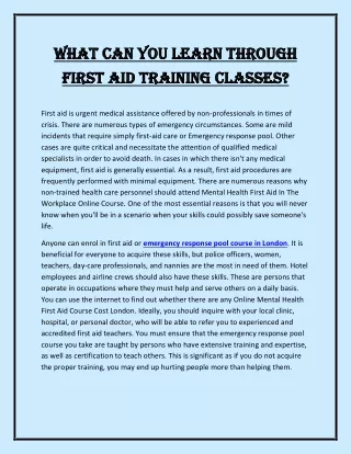 What Can You Learn Through First Aid Training Classes