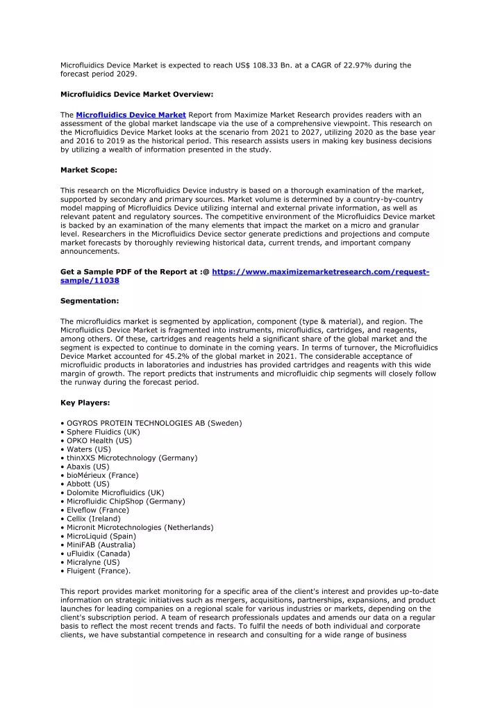 microfluidics device market is expected to reach