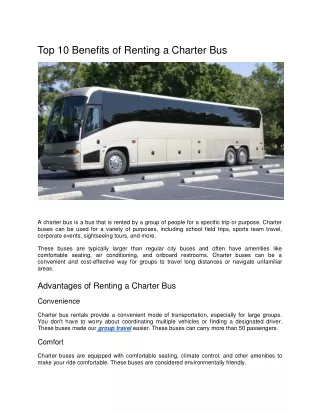 Top 10 Benefits of Renting a Charter Bus