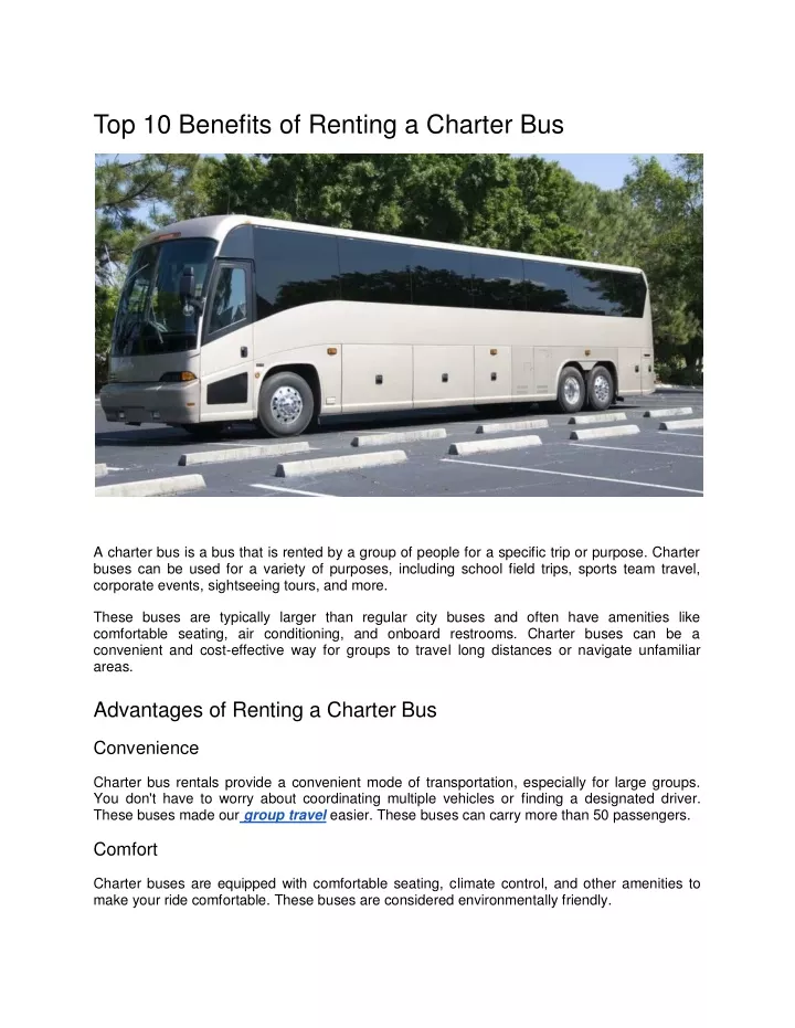 Ppt Top 10 Benefits Of Renting A Charter Bus Powerpoint Presentation