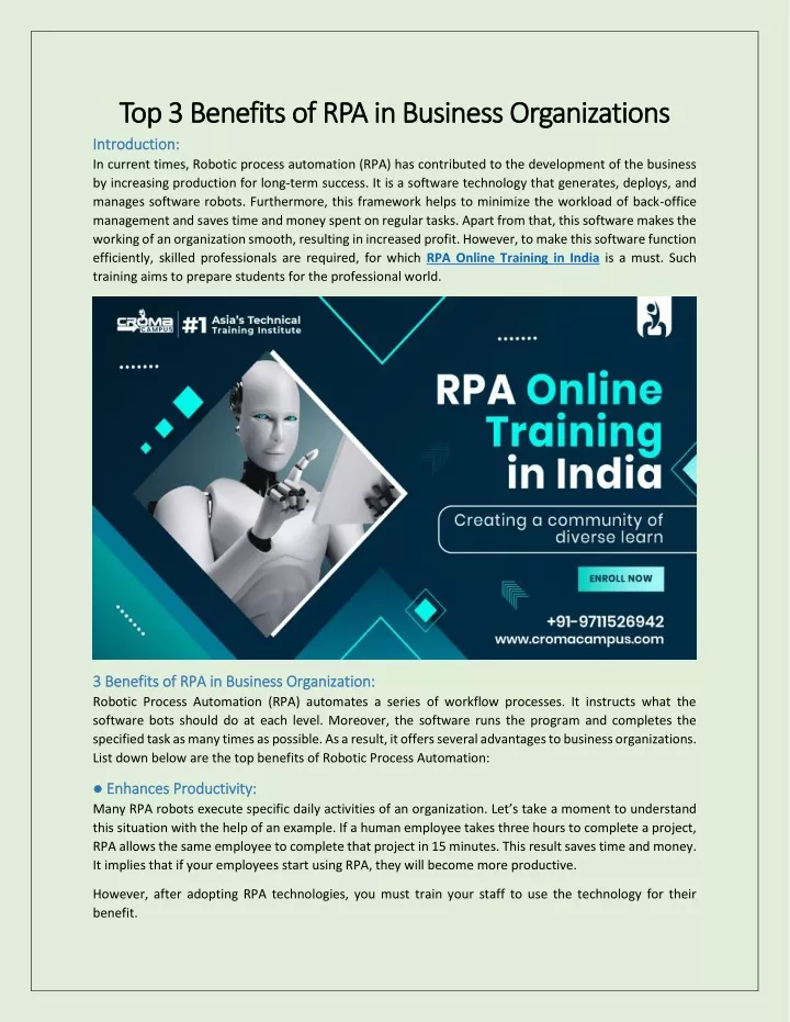 top 3 benefits of rpa in business organizations