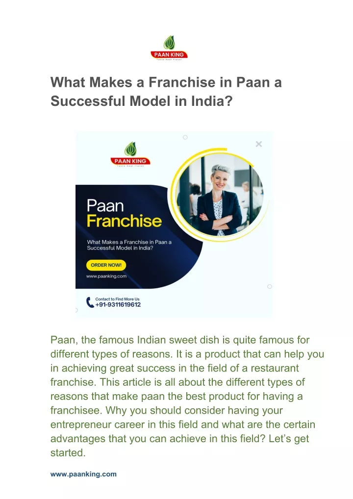 what makes a franchise in paan a successful model