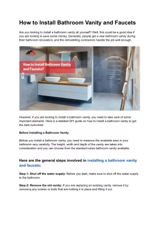 How to Install Bathroom Vanity and Faucets
