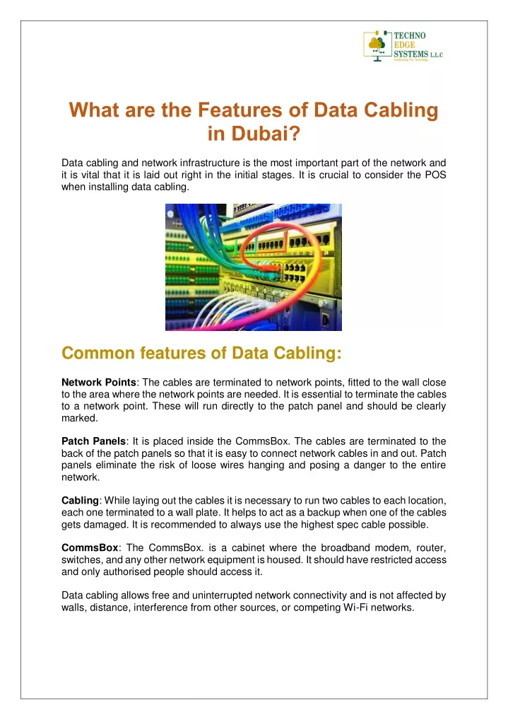 what are the features of data cabling in dubai