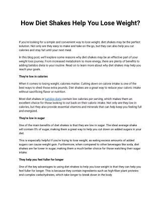 How Diet Shakes Help You Lose Weight