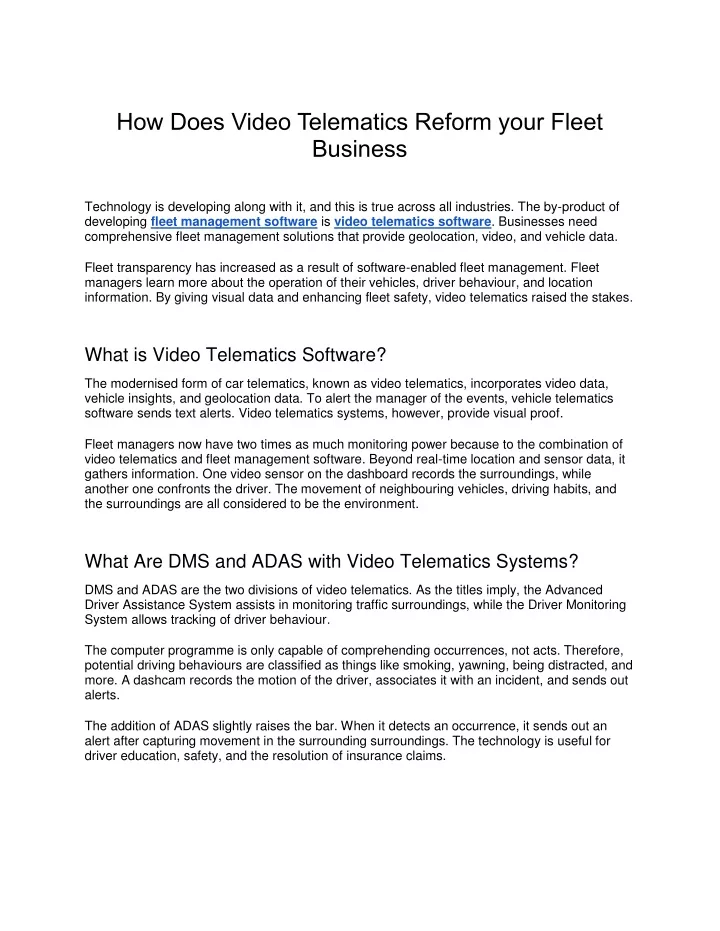 how does video telematics reform your fleet