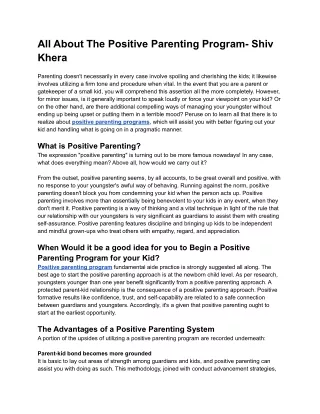 All About The Positive Parenting Program- Shiv Khera