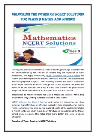 Unlocking the Power of NCERT Solutions For Class 9 Maths and Science