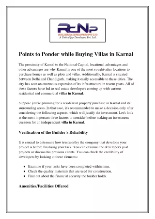 points to ponder while buying villas in karnal
