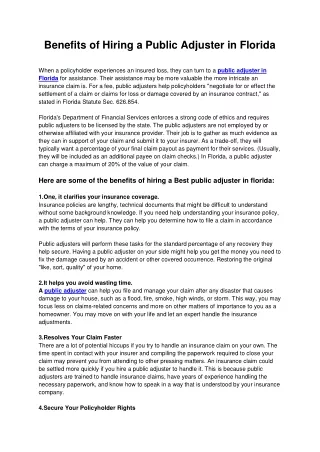 benefits of hiring a public adjuster in florida