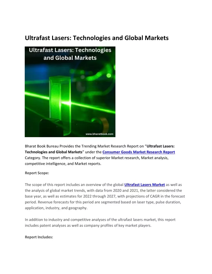 ultrafast lasers technologies and global markets