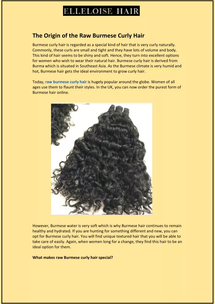 the origin of the raw burmese curly hair