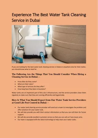 Experience The Best Water Tank Cleaning Service in Dubai
