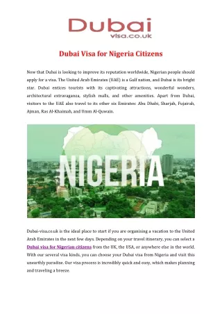 Dubai Visa for Nigeria Citizens