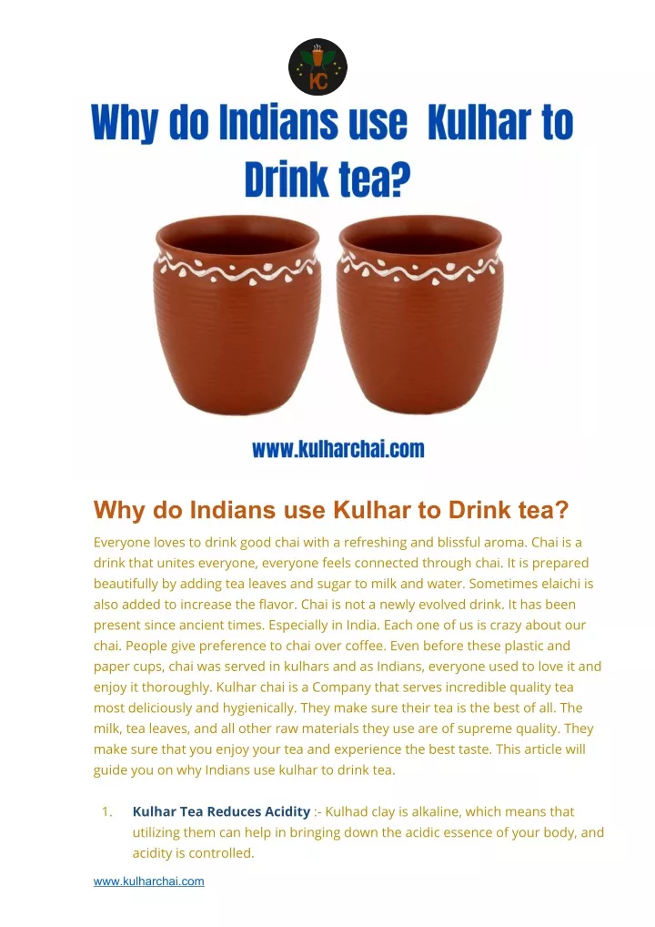 why do indians use kulhar to drink tea