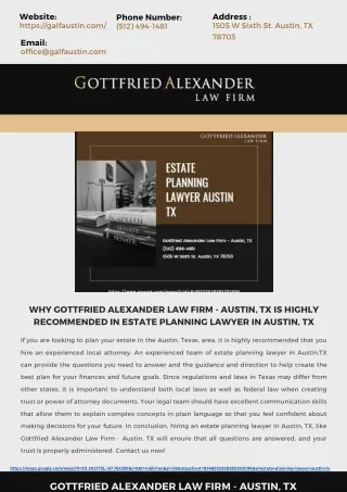 Why Gottfried Alexander Law Firm- Austin, TX is highly recommended in estate pla