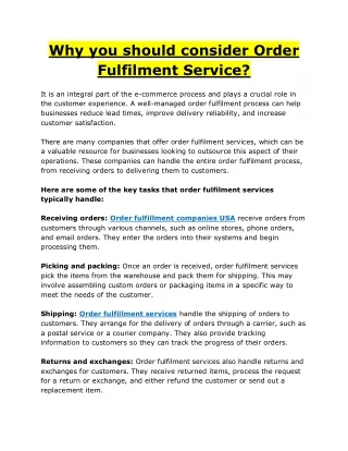 why you should consider order fulfilment service