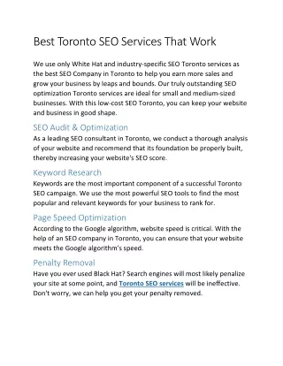 Best Toronto SEO Services That Work