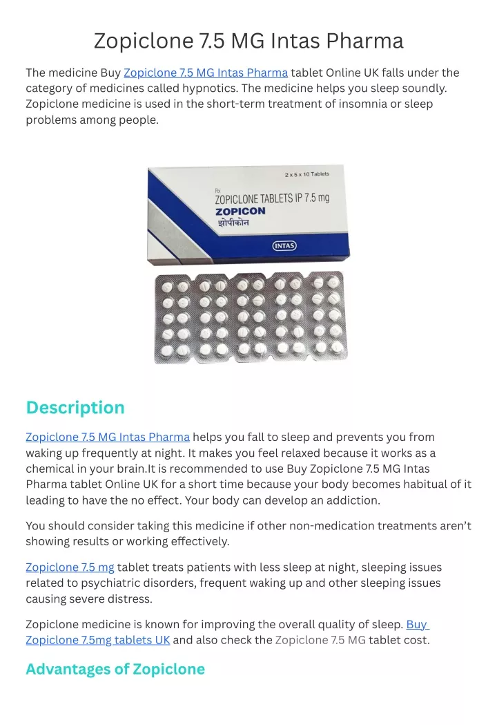 zopiclone 7 5 mg intas pharma