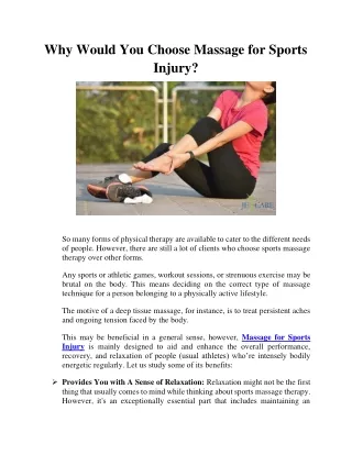 Why Would You Choose Massage for Sports Injury?