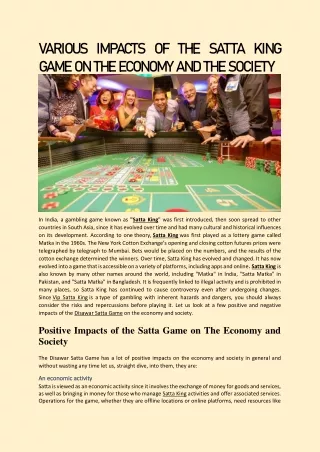 VARIOUS IMPACTS OF THE SATTA KING GAME ON THE ECONOMY AND THE SOCIET1