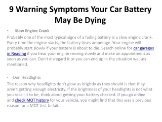 9 Warning Symptoms Your Car Battery May Be