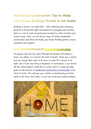 Residential Construction Tips to Make Your House Building Process A Lot Easier