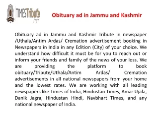 Obituary ad in Jammu and Kashmir| TIMESTRIBUTE