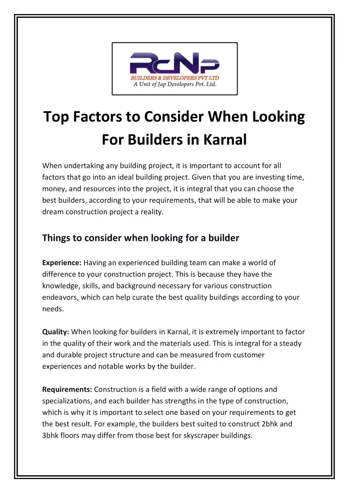 top factors to consider when looking for builders