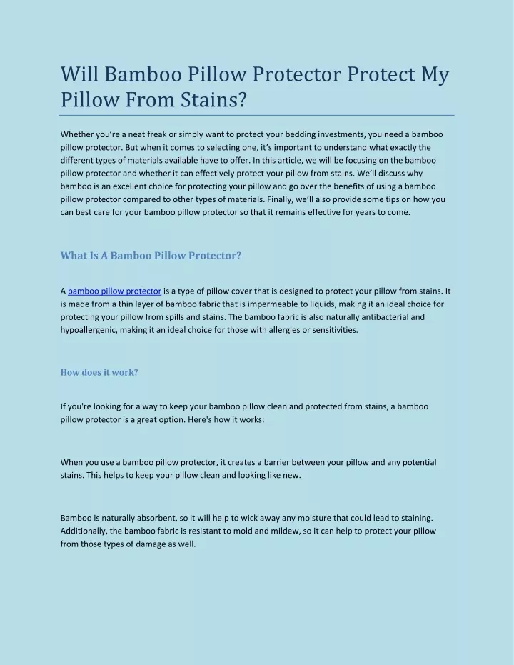 will bamboo pillow protector protect my pillow